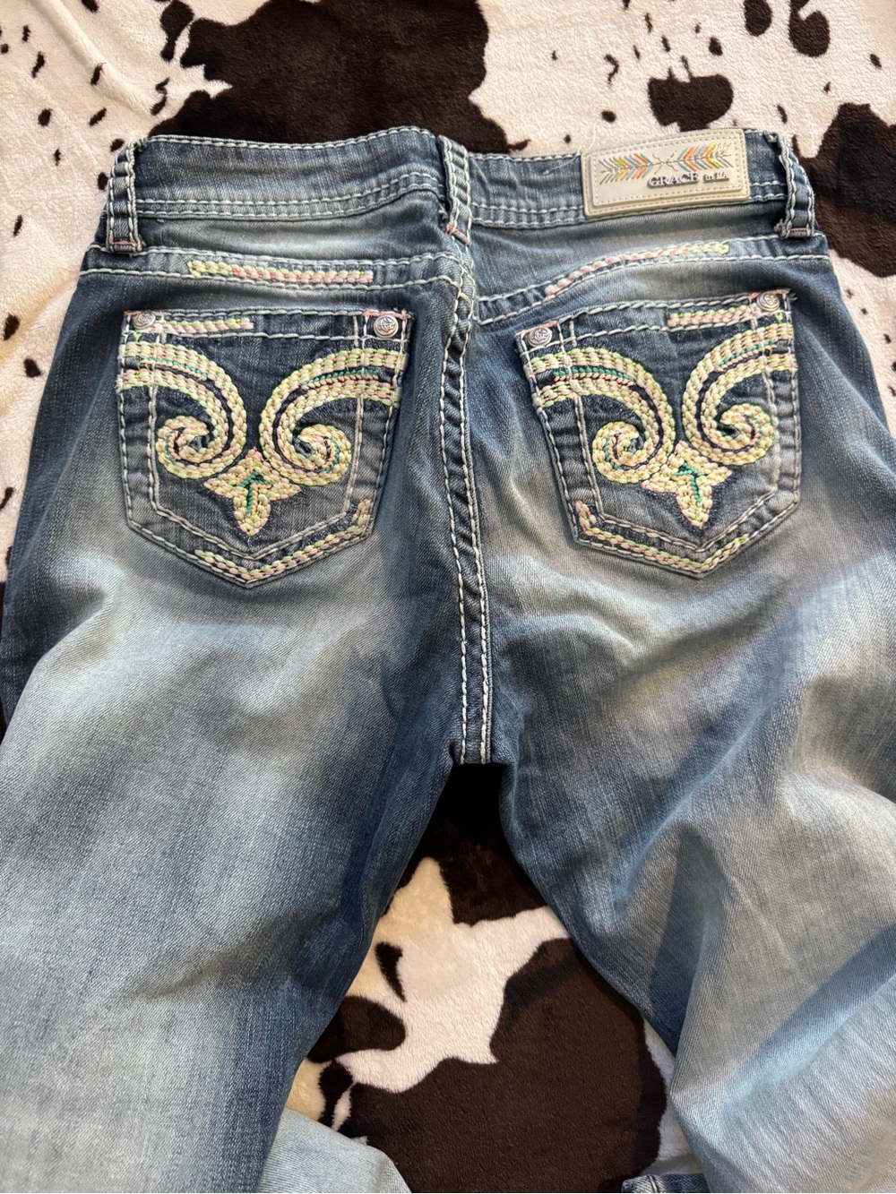 Grace in LA Light Blue Boot Cut Jeans with Embroidered Back Pockets